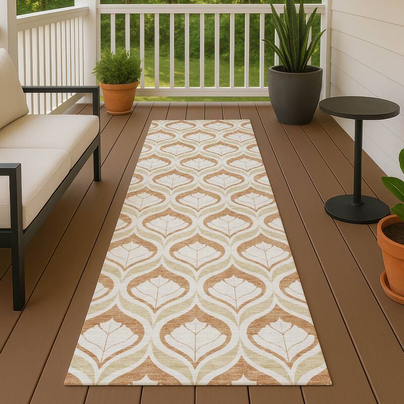 Machine Washable Indoor/ Outdoor Modern Trellis Chantille Rug - Copper - 2'3" x 7'6"