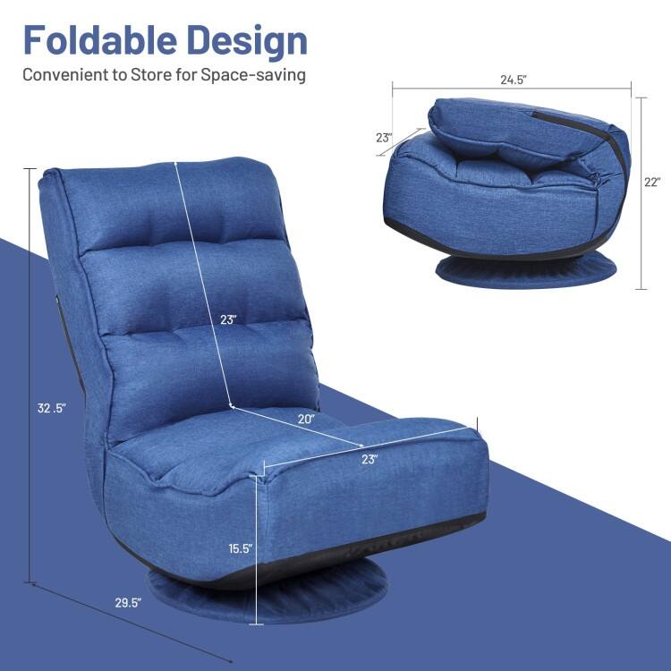 360-Degree Swivel Floor Chair with Foldable Design and Adjustable Backrest
