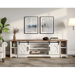 WAMPAT Modern Farmhouse TV Stand for up to 85" TVs Wood Entertainment Center with Open Storage for Living Room