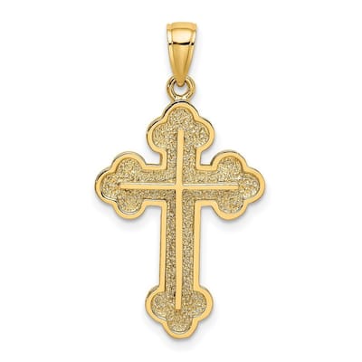 Curata 14k Yellow Gold Textured Budded Cross Necklace 18mm x 26mm