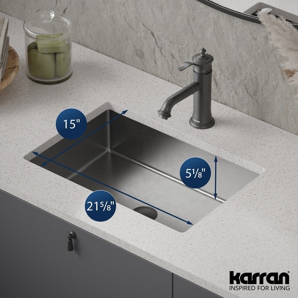 dimension image slide 1 of 3, Karran Cinox Stainless Steel Rectangular Undermount Sink