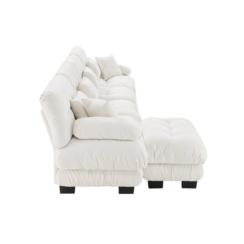 173.2" Chenille L-Shaped Cloud Modular Sectional Sofa with Ottoman (4-Seater)