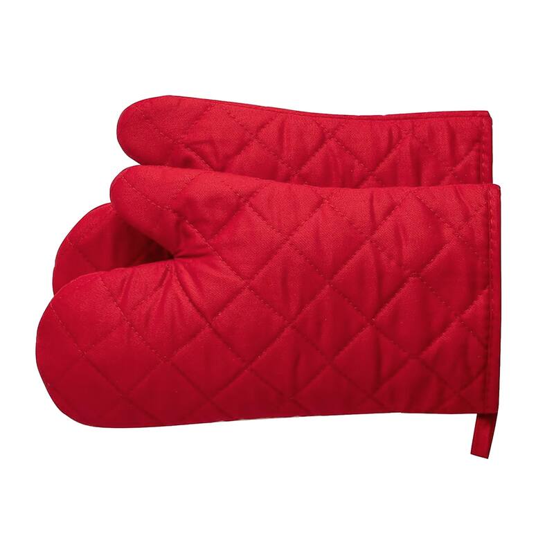 Red Heat Resistant Thick Soft Quilted Lining Kitchen Oven Glove Mitts