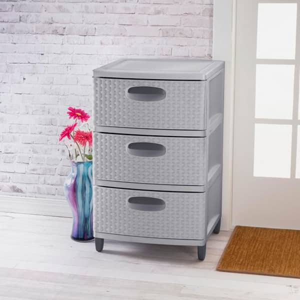 grey plastic dresser 3 Drawer Wide Tower Dark Gray