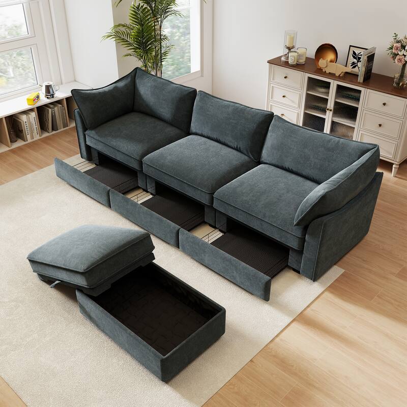 Rossetta L-Shaped Unique Structural Modular Design Wraparound Cushions Sofa with 1 Movable Ottoman