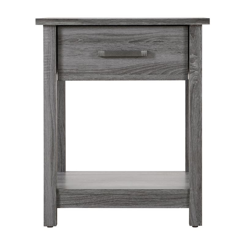 Grey Nightstand 24x20x19 Modern Compact Bedside Table with Chic Neutral Finish, Sturdy Build and Stylish Bedroom Appeal