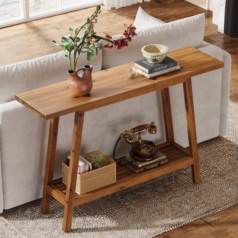 Small Solid Wood Console Table 2-tier Sofa Table for Entryway