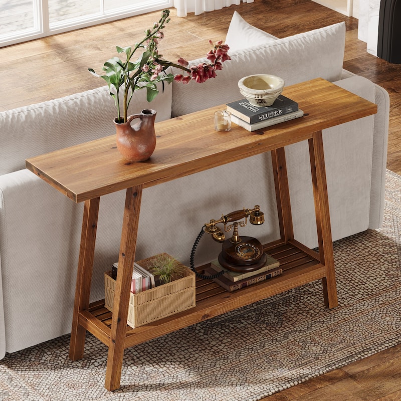 Solid Wood Console Table, Entryway Table with Storage Shelf, Couch Behind Sofa Table Hallway Foyer Accent Table