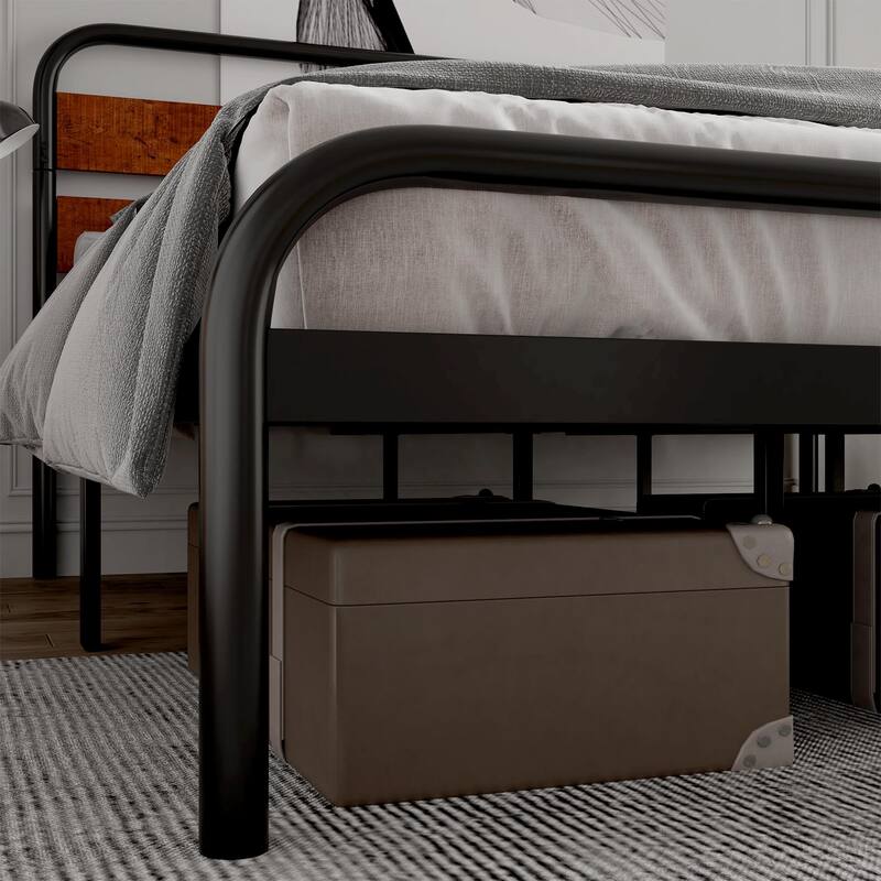 Platform Bed Frame with Wood Headboard, Heavy Duty Metal Slat Support, Noise Free Design