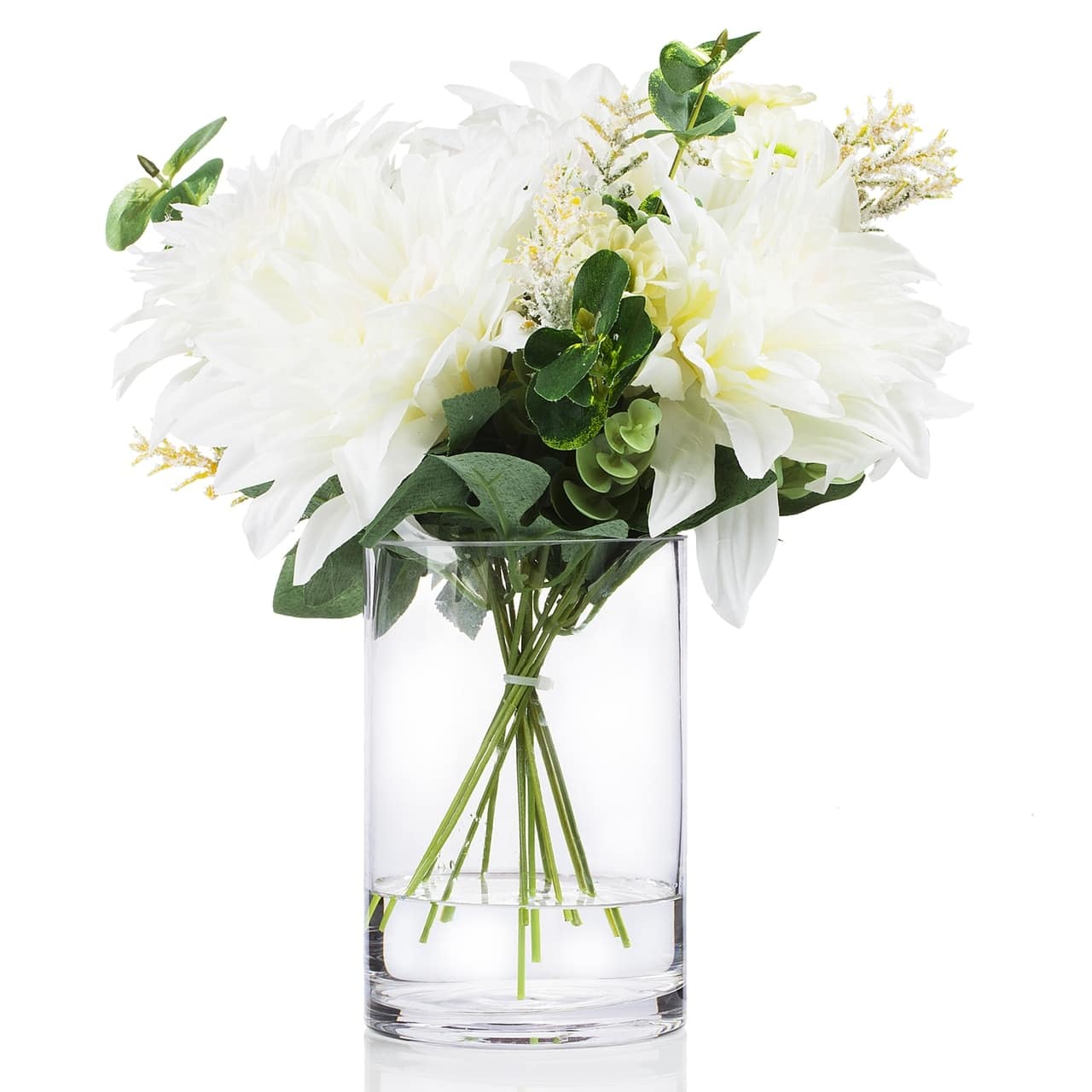 Enova Home Mixed Artificial Dahlia Fake Silk Flowers and Eucalyptus