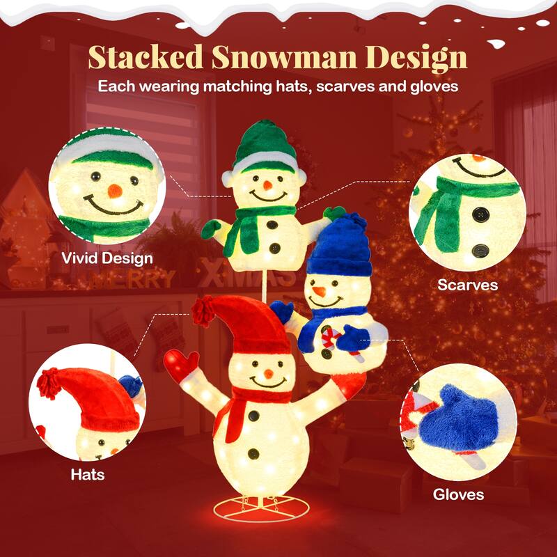 Gymax 5 FT Stacked Snowman Lighted Christmas Decoration w/110 LED