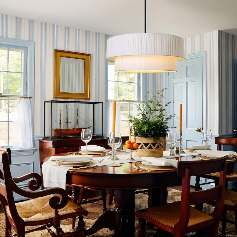 Modern 3-Light Drum Chandelier Fabric Shade Ceiling Hanging Pendant