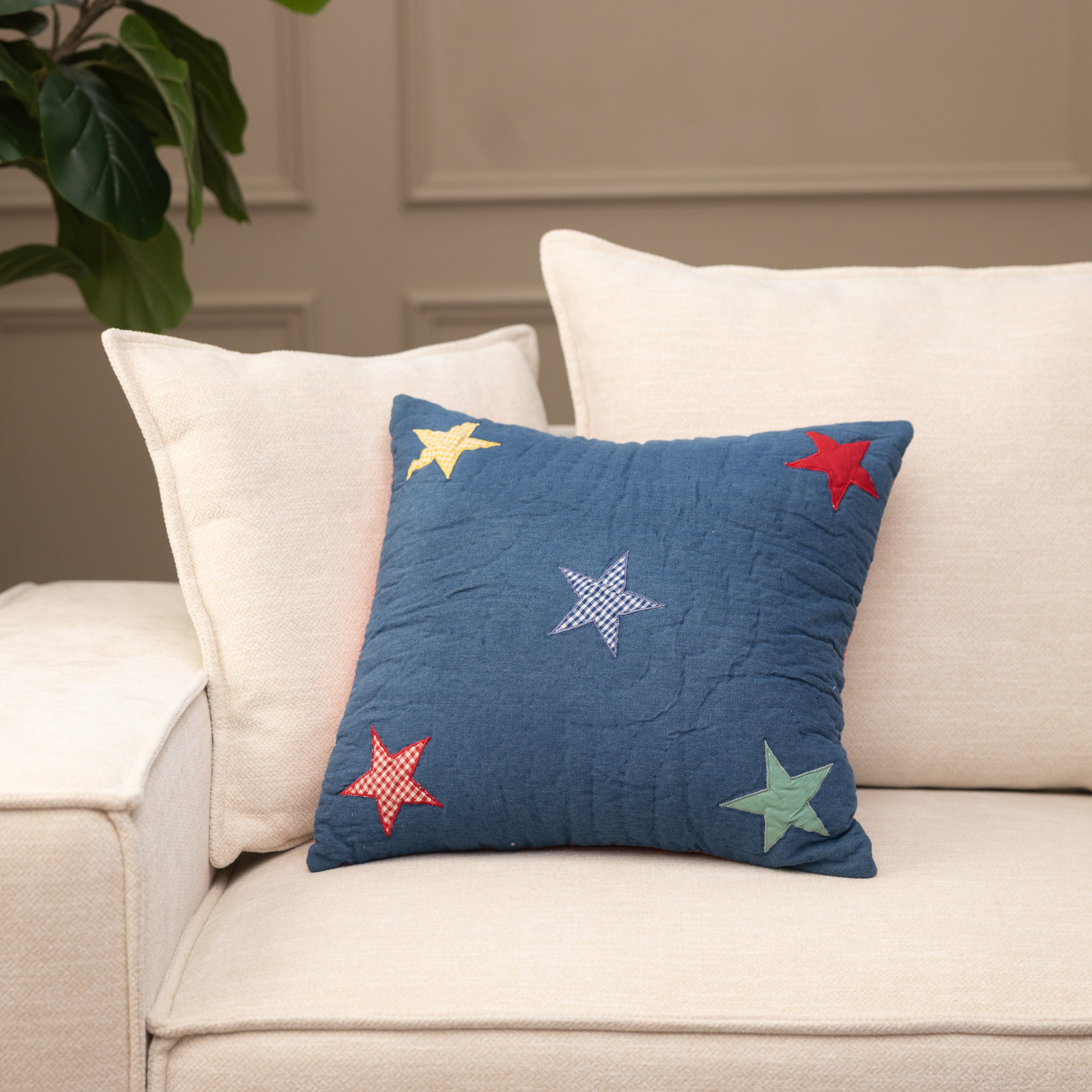 Star Blossom Pillow, 16x16 - Navy; Yellow; Blue; Red; Pink; Green