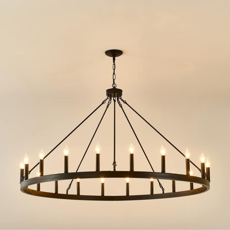 Farmhouse Modern Wagon Wheel Chandeliers Large Black High Ceiling Chandelier