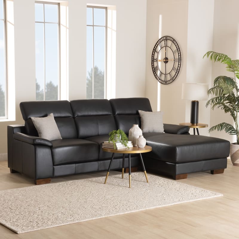 Reverie Modern Full Leather Sectional Sofa with Right Facing Chaise