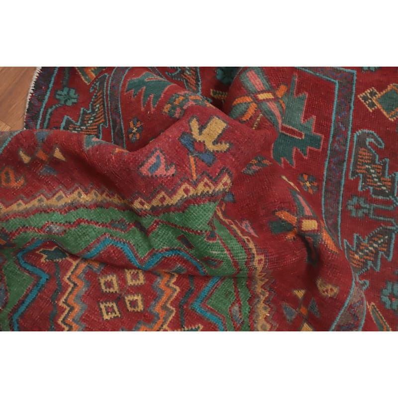Hand Knotted Oriental 100% Wool Carpet Traditional Geometric Red Tabriz Runner Rug - 14' 0'' X 3' 5''
