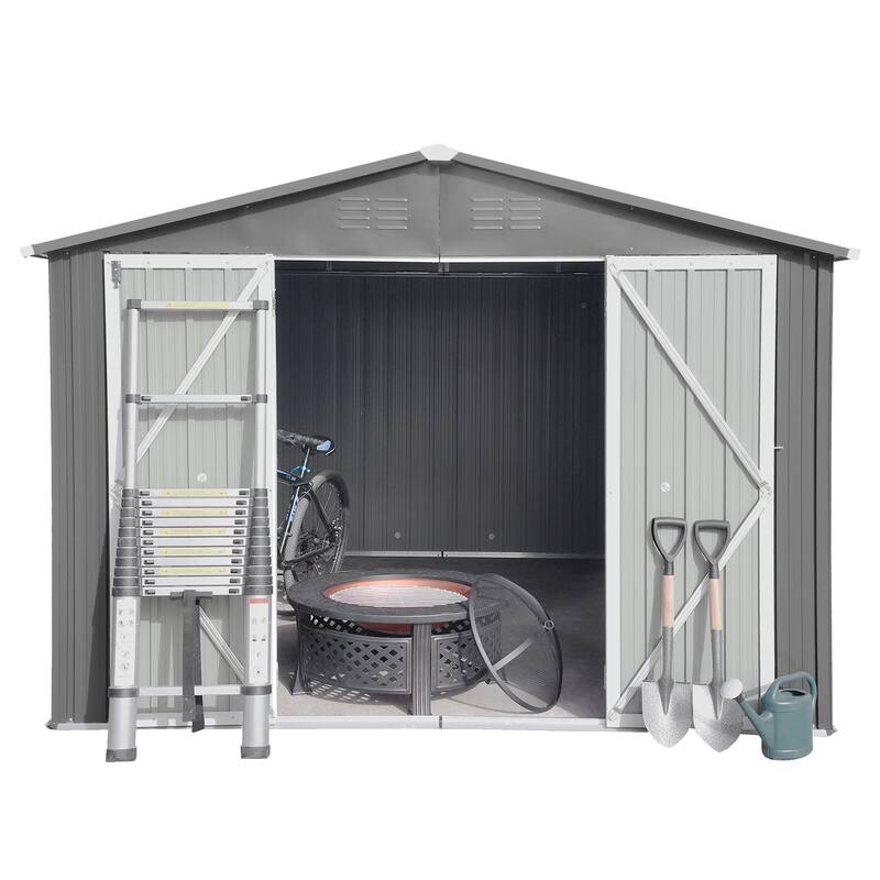 GDFStudio - Harrison Spacious 10x12 FT Metal Outdoor Storage Shed with Double Doors and Reinforced Frame - 12ftx10ft