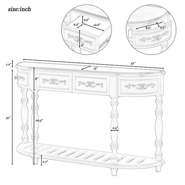 52'' Curved Console Table Sofa Table Entryway Table with 4 Drawers and