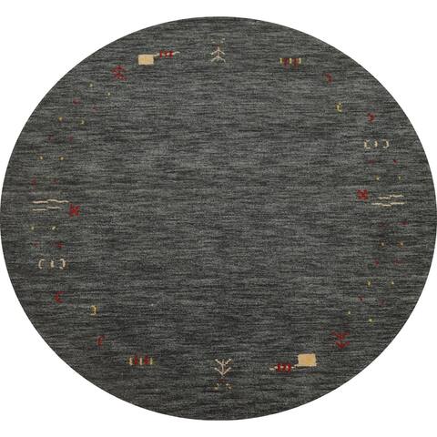 Gabbeh Oriental Round Rug Hand-knotted Wool Carpet - 4'10" x 4'10"