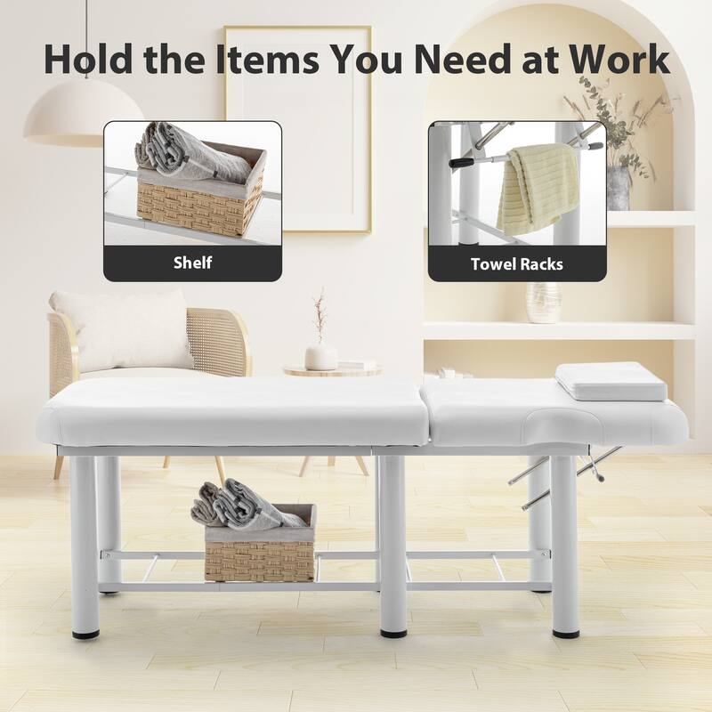 Professional Massage Table - Adjustable Backrest, Removable Headrest, Memory Foam, with Bottom Shelf Storage