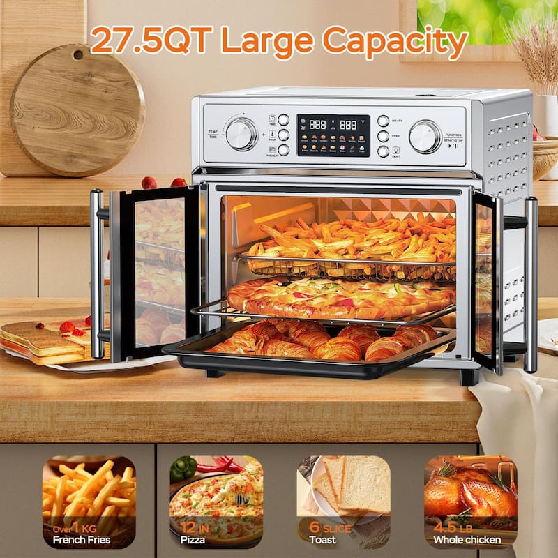 PlumChef 26QT Large Capacity French Double-Door Air Fryer Convection Toaster Oven, 1700W