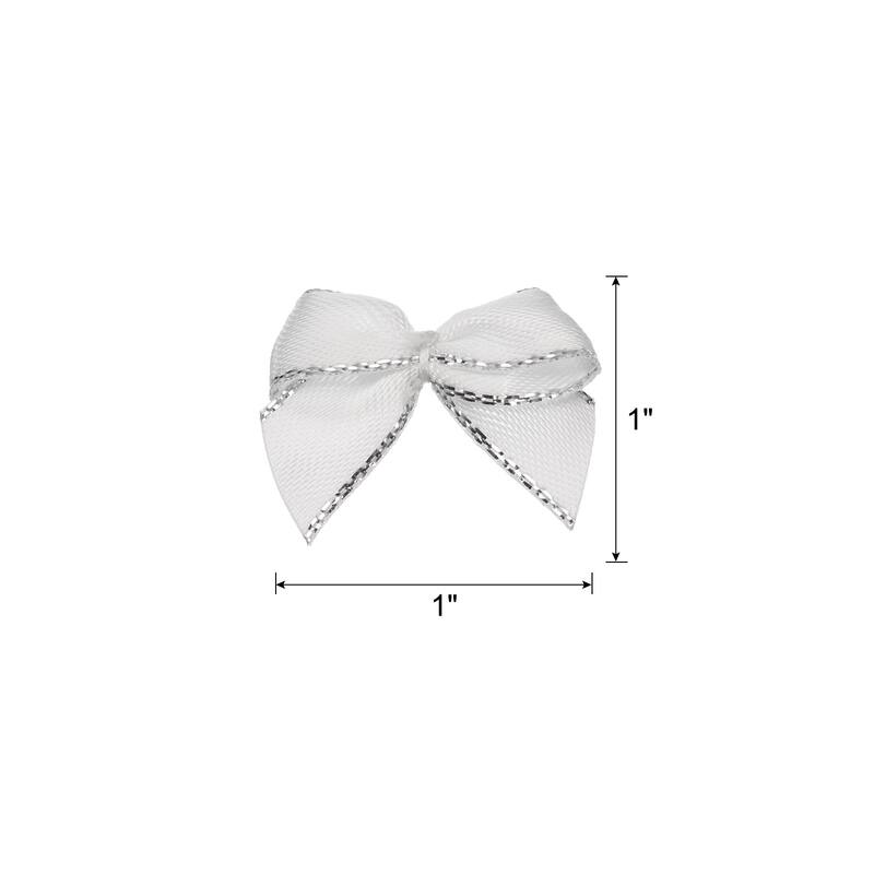 50Pcs Mini Metallic Edge Ribbon Bow 1" Satin Ribbon Flower Bows Soft - White