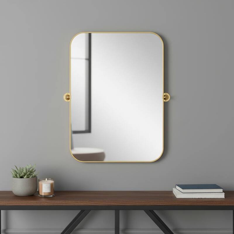 HomeRoots 31" Gold Metal Tilting Framed Accent Mirror - 23.58 in. x 31.44 in. x 0.79 in. - 23.58 in. x 31.44 in. x 0.79 in.