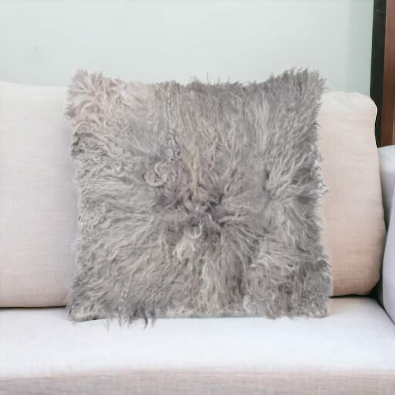 HomeRoots 18" Gray Sheepskin Throw Pillow