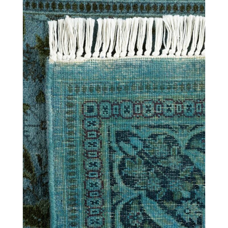 Overton Hand Knotted Wool Vintage Inspired Modern Contemporary Overdyed Blue Runner Rug - 2' 7" x 10' 1"