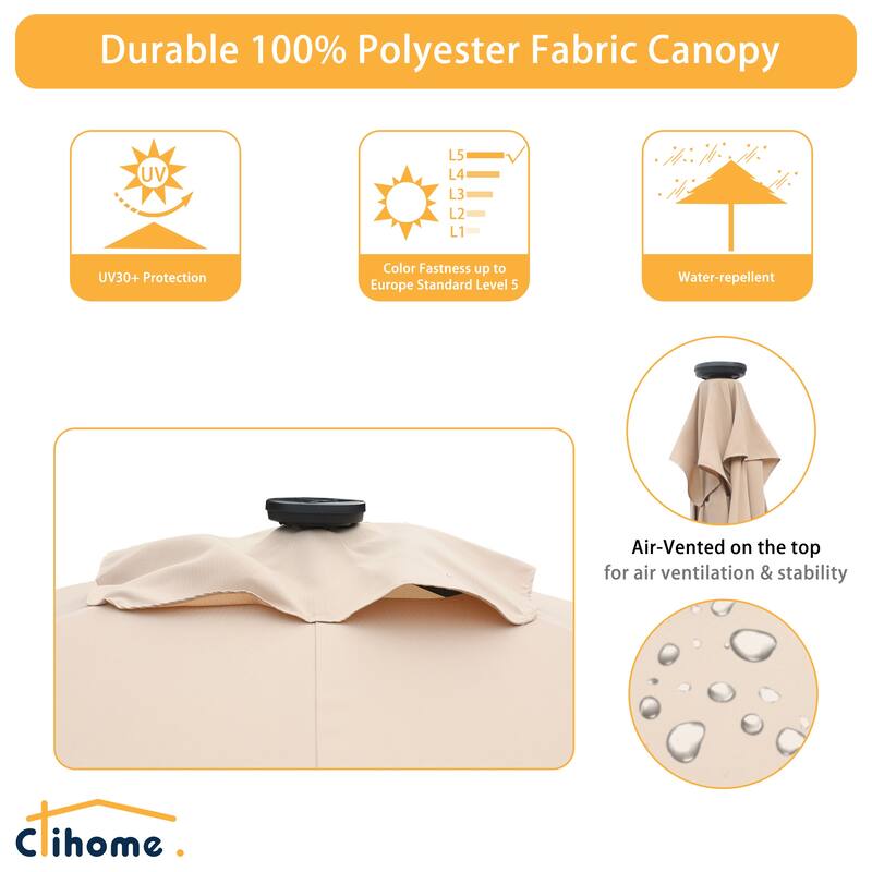 Clihome 10' x 6.5' Rectangular LED Market Patio Umbrella