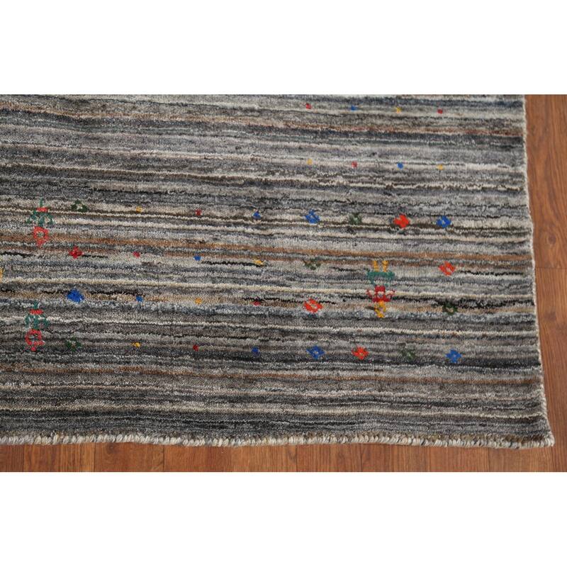 Striped Tribal Gabbeh Oriental Area Rug Hand-Knotted Wool Carpet - 5'1"x 8'0"