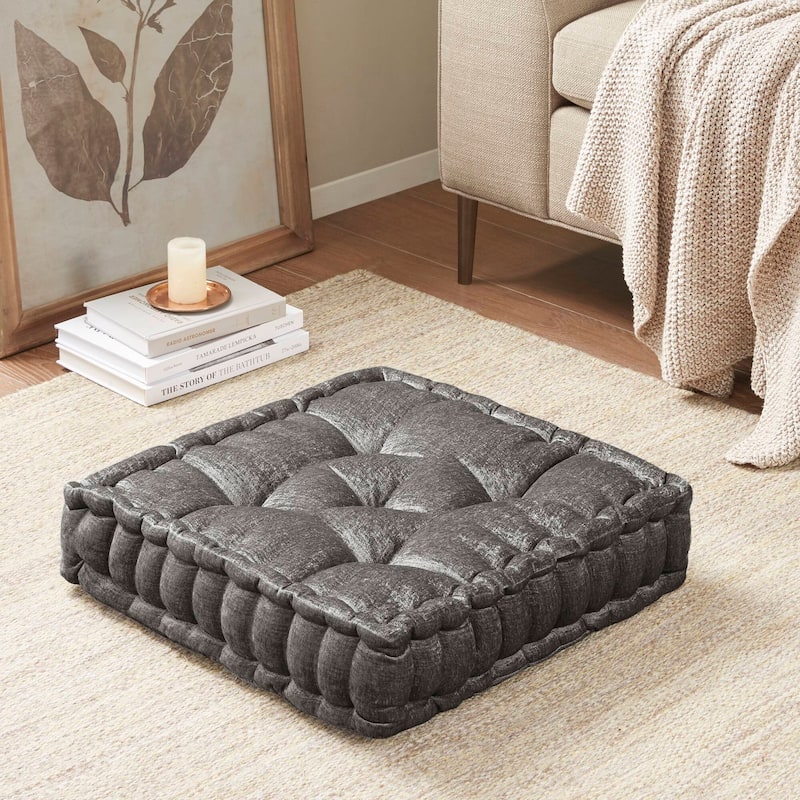 Intelligent Designs Charvi Poly Chenille Square Floor Pillow Cushion - Charcoal