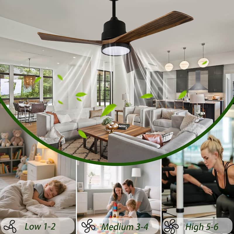 42-Inch Ceiling Fan with Light, Solid Wood Blades, 2 Downrods for Sloped Ceiling ≤15°, Quiet Reversible DC Motor - Natural Wood