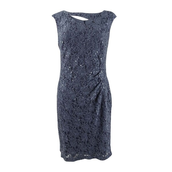 connected sequined lace cutout sheath dress