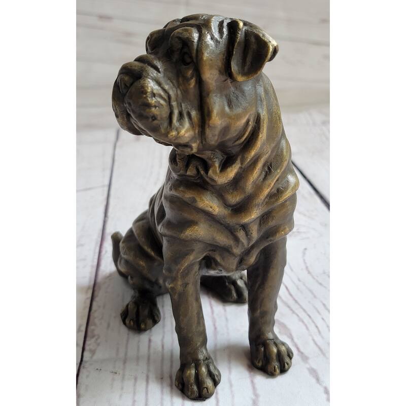 Shar Pei Wrinkly Puppy Imitative Dog Bronze Metal Figure Figurine Sculpture Signed Art 6.5 Inches X 6 Inches