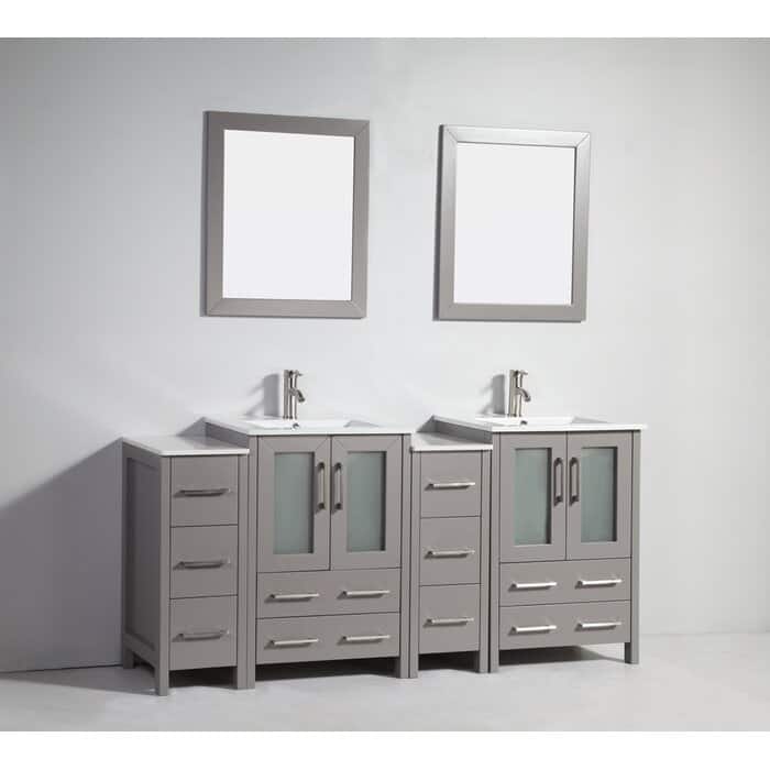 Vanity Art 72 in. Double Sink Bathroom Vanity with Top and Mirrors - 72 X 18.1 X 35.8