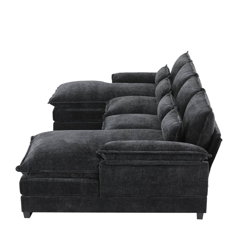 110" U-Shaped Chenille Cloud Sectional Sofa with Chaise & Pillows
