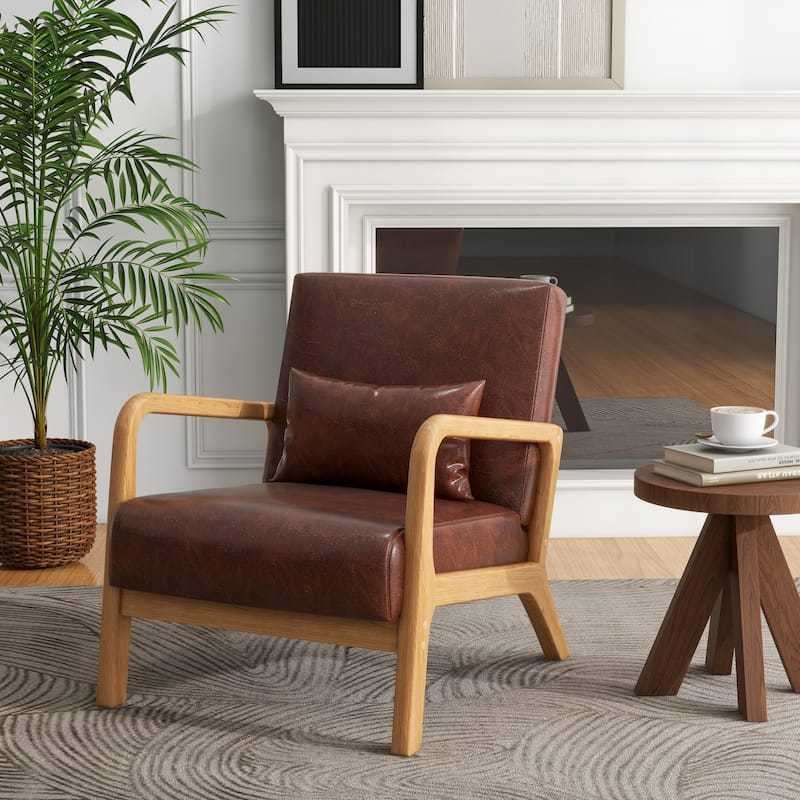 Mid Century Modern Upholstered Accent Chair with Pillow
