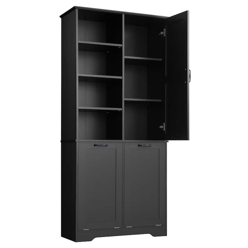 GDFStudio - Elijah Tall Bathroom Cabinet with Tilt-Out Laundry Hampers and Adjustable Shelves