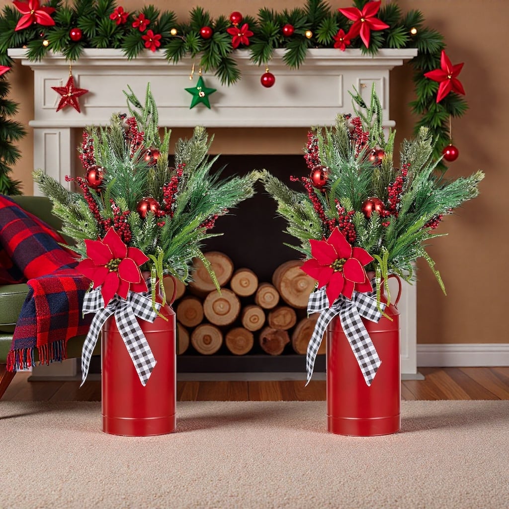 Glitzhome 35"H Christmas Poinsettia Floral Potted Tree