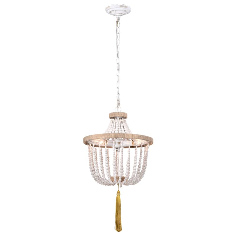 Sabina 14 Inch Bohemian Style Antique White Pendant Chandelier 3-Light