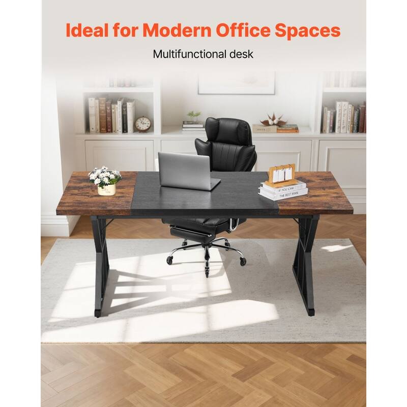 Modern Computer Desk with Sturdy Particleboard Top and Steel Frame for Home Office Workstation