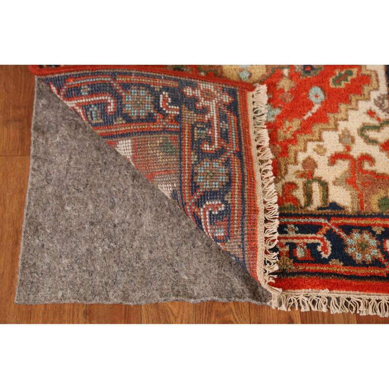 Geometric Heriz Serapi Style Runner Rug Handmade Orange Wool Carpet - 2'6" x 7'10"