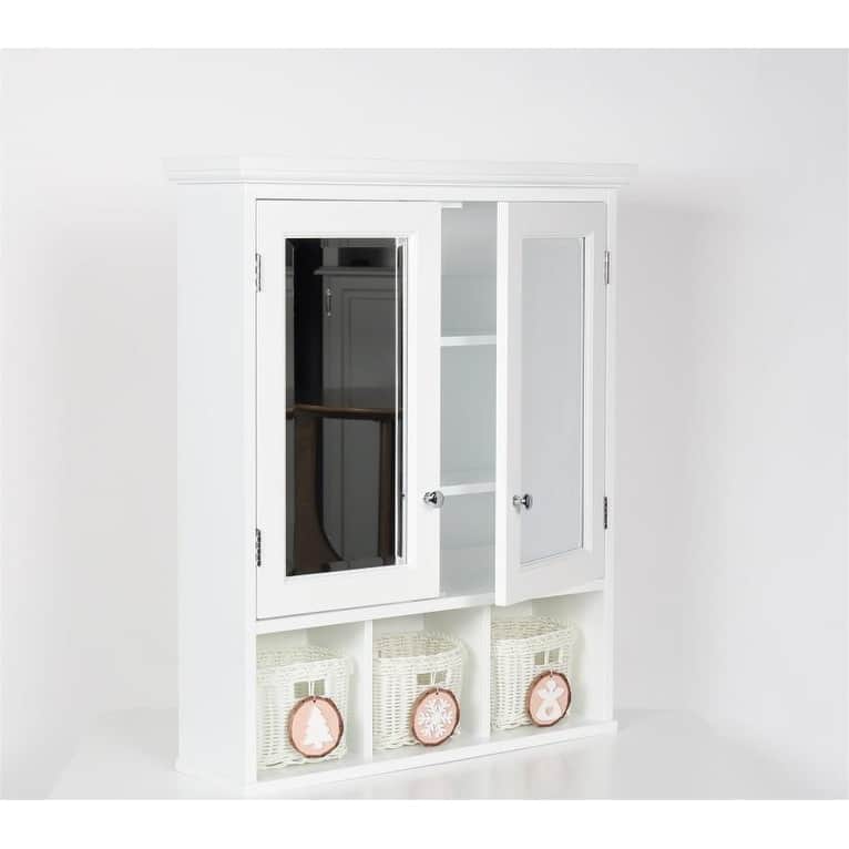 Wall Mounted Bathroom Storage Cabinet with Adjustable Shelves, Medicine Cabinet with 2 Mirror Doors and 3 Baskets
