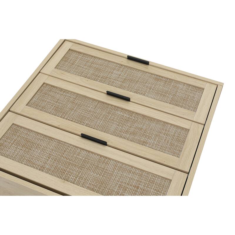 Rattan 3-Drawer Cabinet with Moisture-Proof Finish & Anti-Tipping Device for Safe Storage