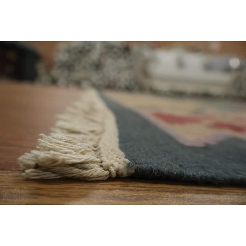 Hand Woven Oriental 100% Wool Carpet Southwestern Tribal Green Kilim Area Rug - 11' 8'' X 8' 11''