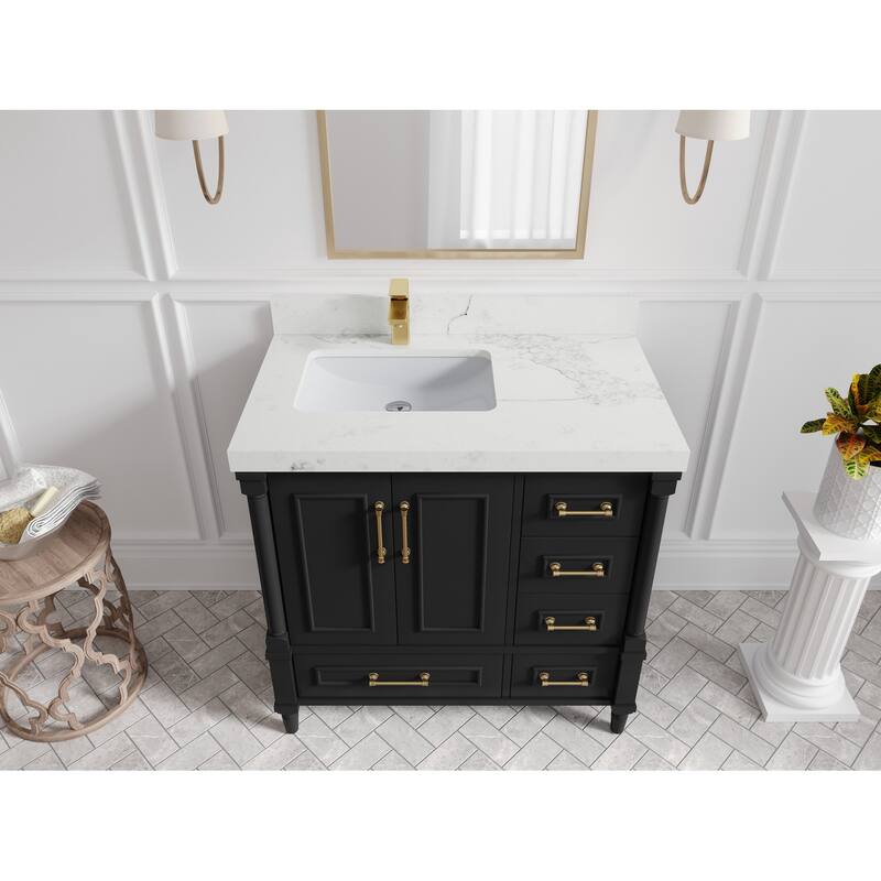 Willow Collections 36 in. W x 22 in. D Aberdeen Left Offset Sink Bathroom Vanity with Countertop - 2" Calacatta Nuvo - Black