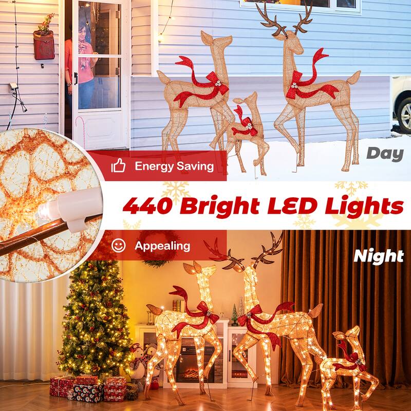 Gymax 3 PCS Large Lighted Christmas Reindeer Family w/440 LED Lights & - See Details