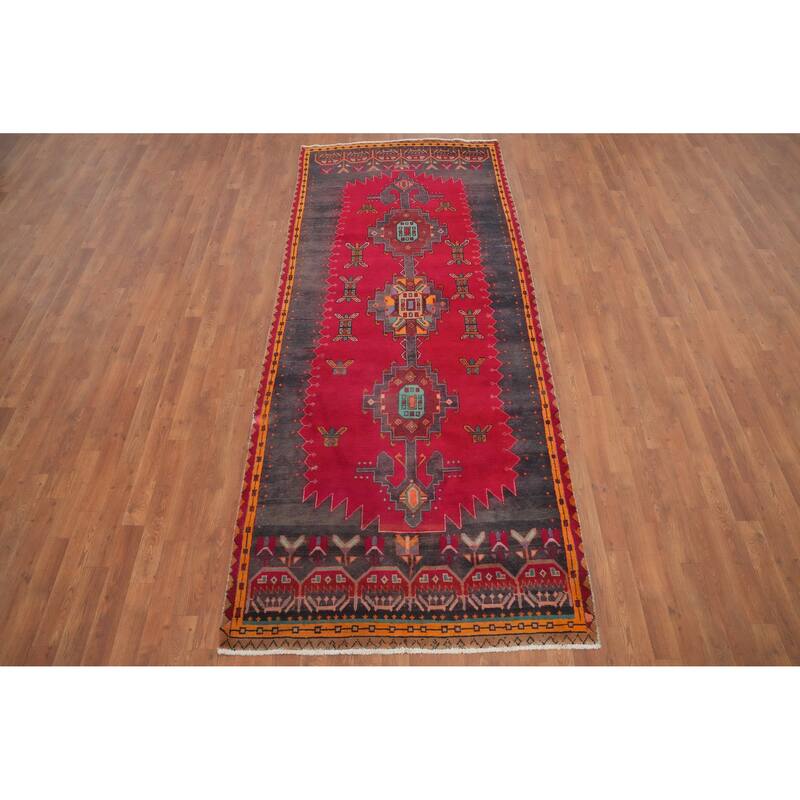 Hand Knotted Oriental 100% Wool Carpet Traditional Tribal Red Tabriz Runner Rug - 9' 6'' X 3' 11''