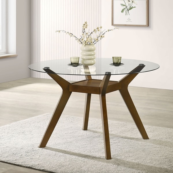 Flynn Round Glass Top Wood Dining Table - Bed Bath & Beyond - 43977695